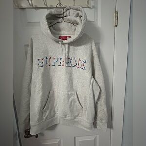 Supreme Light Gray Color Flecked Hoodie with Multicolor Logo